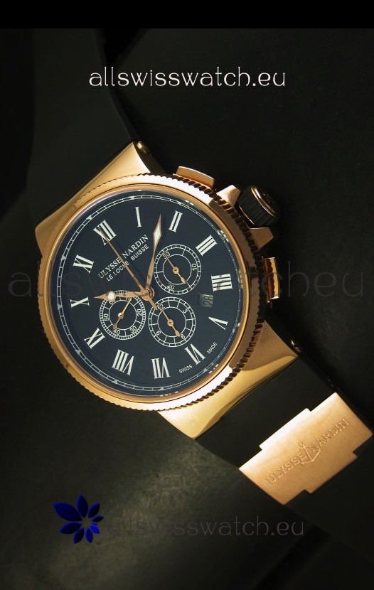 Ulysse Nardin Marine Chronograph Rose Gold Black Roman Black Dial - 1:1 Mirror Replica
