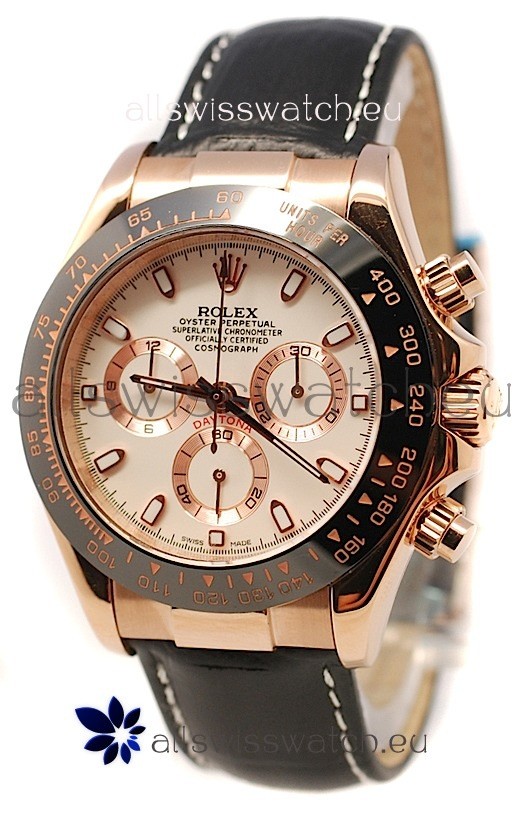 Rolex Daytona Monobloc Cerachrome Everose Swiss Watch in White Dial - 1:1 Mirror Replica