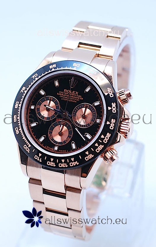 Rolex Daytona Chronograph MonoBloc Cerachrom Bezel Swiss Replica Watch in Rose Gold Plated