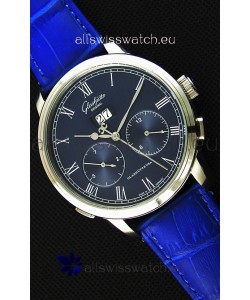 Glashuette Dual Sub Dial Japanese Replica Watch in Blue Dial