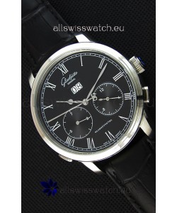 Glashuette Dual Sub Dial Japanese Replica Watch in Black Dial