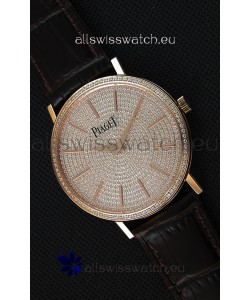 Piaget Altiplano G0A36128 Paved Diam Dial Swiss Quartz Replica Watch in Pink Gold Case