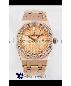 Audemars Piguet Royal Oak 33MM Rose Gold Casing Gold Dial 1:1 Mirror Replica Watch