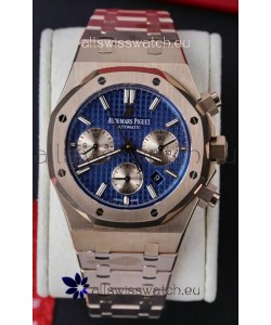 Audemars Piguet Royal Oak Chronograph Rose Gold Blue Dial Steel Strap Swiss Replica Watch