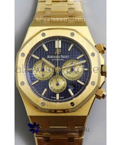 Audemars Piguet Royal Oak Chronograph Yellow Gold Blue Dial Steel Strap Swiss Replica Watch