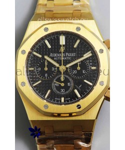 Audemars Piguet Royal Oak Chronograph Yellow Gold Black Dial Steel Strap Swiss Replica Watch