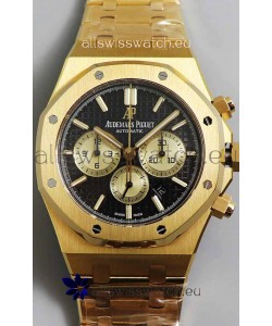 Audemars Piguet Royal Oak Chronograph Yellow Gold Black Dial Steel Strap Swiss Replica Watch