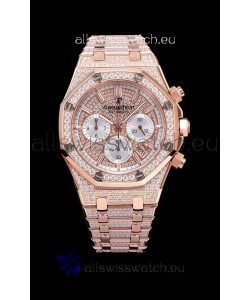 Audemars Piguet Royal Oak Chronograph 41MM Swiss Quartz Watch with Diamonds Embedded Casing in Rose Gold