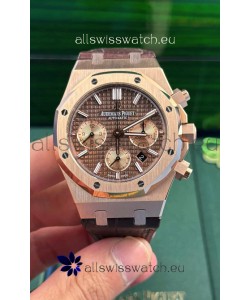 Audemars Piguet Royal Oak Chronograph Rose Gold Brown Dial Leather Strap Swiss Replica Watch