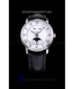 Blancpain "Villeret Quantième Complet" 904L Steel Swiss Watch in White Dial