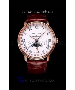 Blancpain "Villeret Quantième Complet" 904L Steel Rose Gold Watch in White Dial
