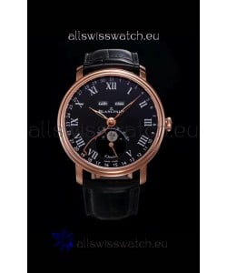 Blancpain "Villeret Quantième Complet" 904L Steel Rose Gold Watch in Black Dial