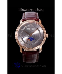 Blancpain "Villeret Quantième Complet" 904L Steel Rose Gold Watch in Grey Dial