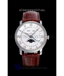 Blancpain "Villeret Quantième Complet" 904L Steel Swiss Watch in Off-White Dial