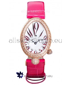 Breguet Reine De Naples Ladies Rose Gold Pink Leather Swiss 1:1 Edition Replica Watch