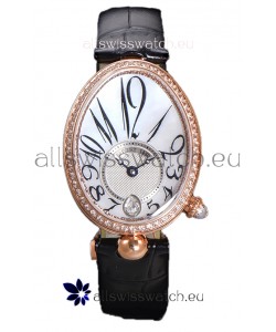 Breguet Reine De Naples Ladies Rose Gold Black Leather Swiss 1:1 Edition Replica Watch