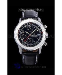 Breitling Navitimer 1 Chronograph 41MM Swiss Watch Black Dial in 904L Steel - Leather Strap