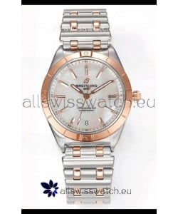 Breitling Chronomat 36MM 2 Tone Rose Gold Casing 1:1 Mirror Replica Watch Pearl Dial