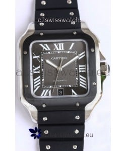 Santos De Cartier 1:1 Black DLC Bezel Swiss Replica Watch 40MM - Rubber Strap