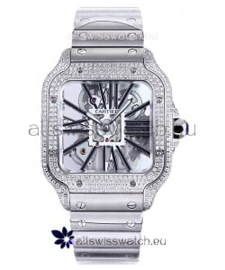 Santos De Cartier Watch in Skeleton Dial - Diamonds Bezel in Steel Casing Swiss Replica