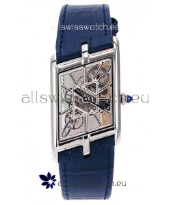Cartier Tank Asymétrique Stainless Steel Casing Blue Strap Watch in Leather Strap Swiss Replica