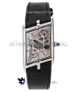 Cartier Tank Asymétrique Stainless Steel Casing Watch in Leather Strap Swiss Replica