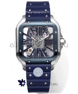 Santos De Cartier Watch in Skeleton Dial - Stainless Steel Casing Rubber Strap
