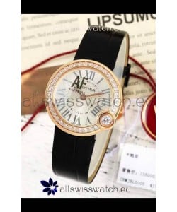 Ballon Blanc De Cartier Swiss Quartz Replica Watch Diamonds Bezel Rose Gold Casing Leather Strap 