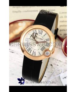 Ballon Blanc De Cartier Swiss Quartz Replica Watch in Rose Gold Casing Leather Strap 