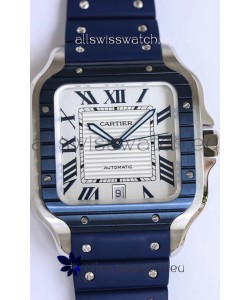 Santos De Cartier 1:1 Blue DLC Bezel Swiss Replica Watch 40MM - Rubber Strap