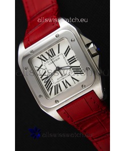 Cartier Santos De Cartier 1:1 Mirror Replica Red Strap 33MM Ladies Watch 