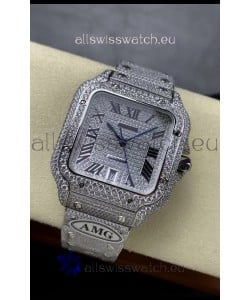Cartier "Santos De Cartier" 904L Steel Diamonds Roman Dial 1:1 Mirror Replica - 40MM - Genuine Diamonds