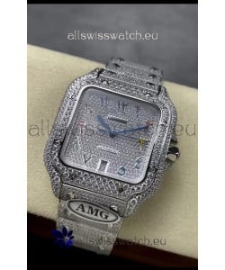 Cartier "Santos De Cartier" 904L Steel Diamonds Arabic Dial 1:1 Mirror Replica - 40MM - Genuine Diamonds