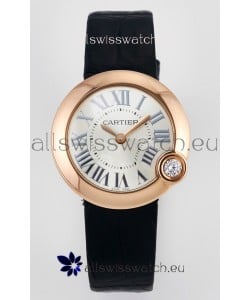 Ballon Blanc De Cartier Super Clone Watch 30MM in Rose Gold Casing Black Strap