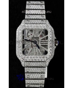 Santos De Cartier Watch in Skeleton Dial - MOSSANITES Paved Edition Swiss Replica Watch