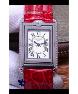 Cartier Tank Reversible Swiss Quartz Replica Watch in Steel Casing - Red Strap