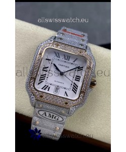 Cartier "Santos De Cartier" Two Tone White Dial 1:1 Mirror Replica - 40MM - Genuine Diamonds