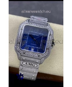 Cartier "Santos De Cartier" 904L Steel Blue Dial 1:1 Mirror Replica - 40MM - Genuine Diamonds