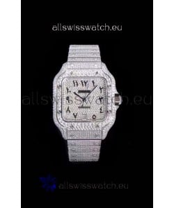 Santos De Cartier Swiss Replica Watch with Diamonds Embedded Dial in Steel Casing 40MM