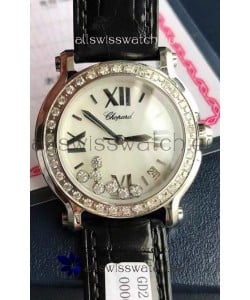 Chopard Happy Stainless Steel Swiss Quartz Watch 1:1 Mirror Replica - Genuine Diamonds 