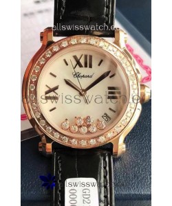 Chopard Happy Rose Gold Swiss Quartz Watch 1:1 Mirror Replica - Genuine Diamonds 