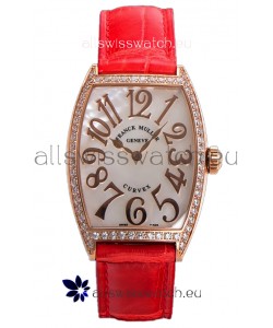 Franck Muller Cintree Curvex Mother of Pearl Dial Watch in Rose Gold Plating - Red Strap 