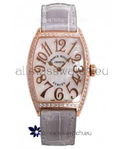 Franck Muller Cintree Curvex Mother of Pearl Dial Watch in Rose Gold Plating - Grey Strap 