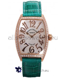 Franck Muller Cintree Curvex Mother of Pearl Dial Watch in Rose Gold Plating - Green Strap 