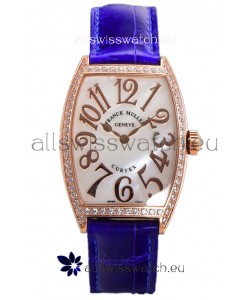 Franck Muller Cintree Curvex Mother of Pearl Dial Watch in Rose Gold Plating - Purple Strap 