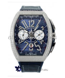 Franck Muller Vanguard V45 Chronograph 904L Steel Blue Dial with Diamonds Swiss Watch