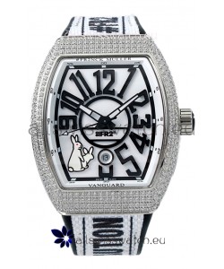 Franck Muller "Fr2nck" Vanguard Rabbit Edition Swiss Replica Watch in Diamonds Bezel