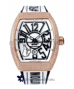 Franck Muller "Fr2nck" Vanguard Rabbit Edition Swiss Replica Watch in Rose Gold Diamonds