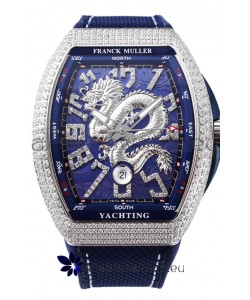 Franck Muller Vanguard Yachting Dragon V45 Blue Dial in Diamonds Bezel Swiss Replica