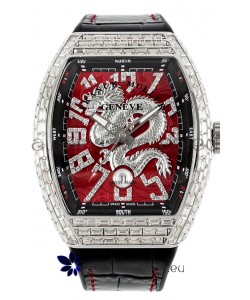 Franck Muller Vanguard Yachting Dragon V45 Red Dial in Square Diamonds Bezel Swiss Replica